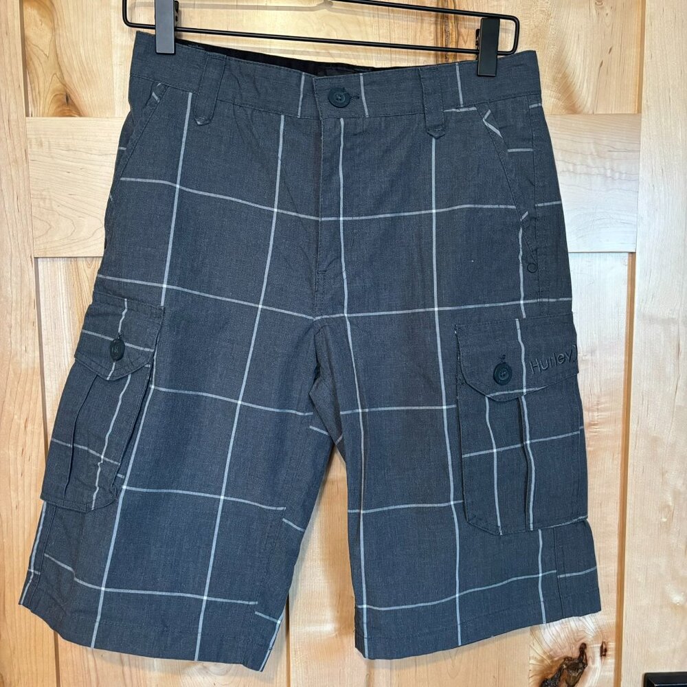 Hurley Boys Cargo Shorts Size 16 Gray Plaid